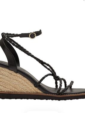 Oxford Black Braided Espadrille Wedge Sandal Sz 38